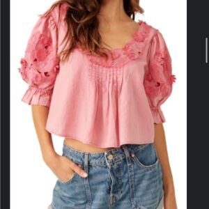 Free People Pink Embroidered Top
